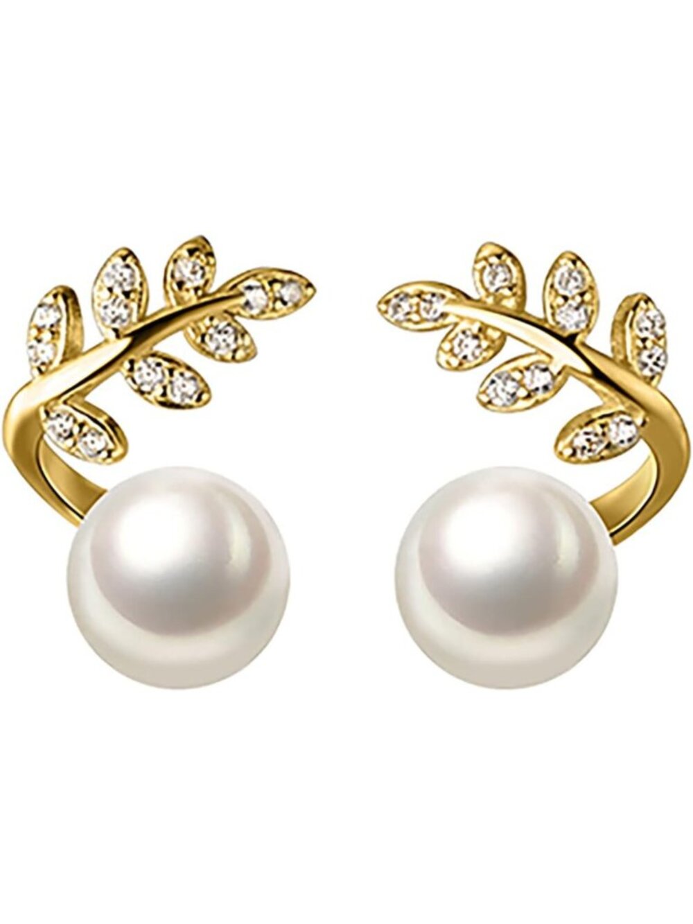 Elegant 925 Sterling Silver CZ Leaf Crawler Earrings | Pearl Cuff Studs for